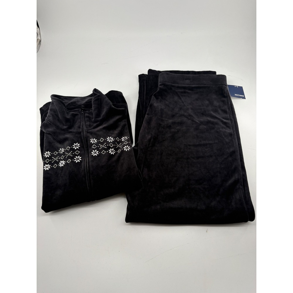 VTG Basic Editions Black Velour 2-Piece Tracksuit Set Jacket Pants XL Full Zip